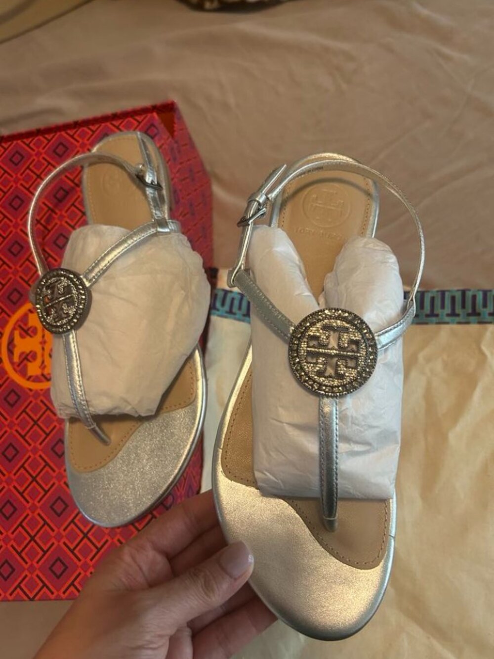 Tory Burch Silver Cristal Sandals 6.5